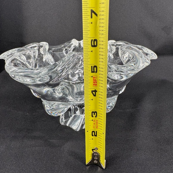 Murano Clear Art Glass Hand Blown Bowl Decorative Candy Dish Ruffled Edge Heavy - Picture 7 of 7